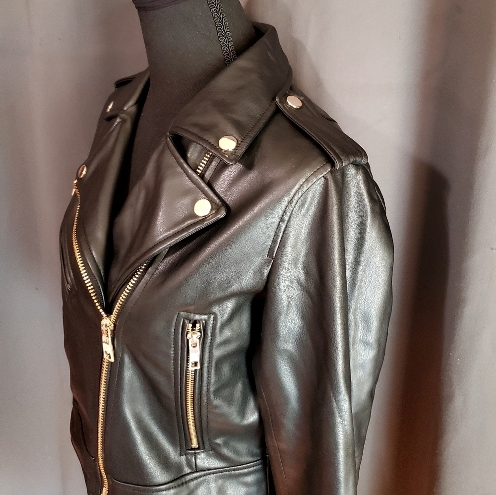 Zara Faux Leather Motorcycle Jacket Size Medium - Picture 6 of 9